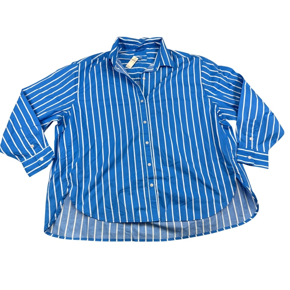 NWT Aerie Blue White Striped Oversized Button Down Shirt Small 078-1763-3845